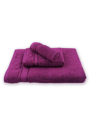 Ramraj Cotton Bamboo Terry Bath, Hand & Face Towel 850 Gsm | Quick Dry & Anti Microbial Combo Towel (Purple) - Set Of 3