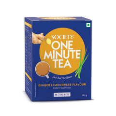 Society Ginger Lemongrass Flavour Instant Tea Premix - 10 Sachets, 140gm, 4.9 Ounce | One Minute Tea Just Add Hot Water - Low Caffeine, Rich In Taste