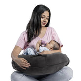 Feeding Pillow For New Born Baby, 5 In 1 Nursing Pillow With Belt, Charcoal Grey | Hoop For Breast Feeding With Velvet Removable Cover | Adjustable Pillow, For Reading, Resting Pillow