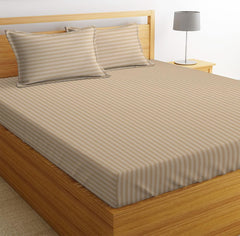 King Bedsheet With 2 King Size Pillow Covers - 90 X 100 Inches, Beige | Double Bed 210 Thread Count Pure Cotton - Ideal For House, Guest Room, Hotel