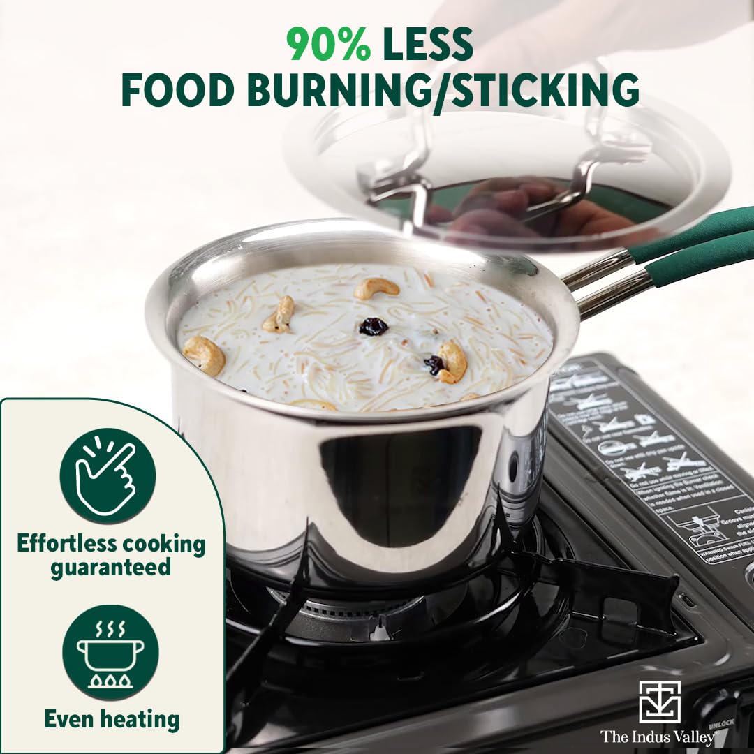 Triply Stainless Steel Sauce Pan Or Milk Pan With Steel Lid For 4-5 People | Large 21.4cm, 8.4 Inch, 3 Liters, 1.6 Kg - Induction Friendly, Nonstick 3-Layer Body, 100% Pure & Toxin-Free Triply Stainless Steel Sauce Pan Or Milk Pan With Steel Lid For 4-5 People | Large 21.4cm, 8.4 Inch, 3 Liters, 1.6 Kg - Induction Friendly, Nonstick 3-Layer Body, 100% Pure & Toxin-Free