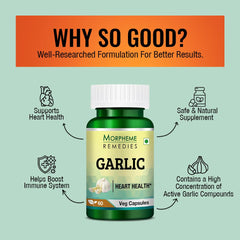 Morpheme Remedies Garlic 500mg, Natural Way To Support The Heart Health | 60 Veg Capsules 100gm 0.2lbs Each Pack Of 3
