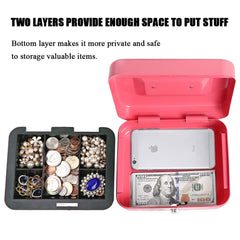 Small Cash Box With Key Lock - Durable Metal Cash Box With Money Tray, Colour - Pink, Lock Type - Key