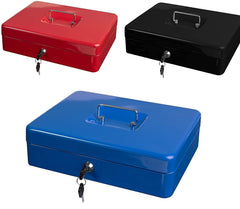Cash Box With Lock & Key, Large 10 Inch Cash Box With Note & Coin Compartments, Money Tray Perfect Secure Storage For Loose Change, Colour - Blue