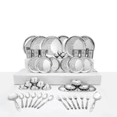 Designer Stainless Steel Delight Laser Bloom Dinner Set Of 50 Pieces, Silver | Easy To Clean & Dishwasher Safe