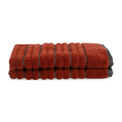 Spaces 100% Cotton Hand Towel 280 Gsm | High Loft Ribbed Texture High Absorbency -Dark Orange