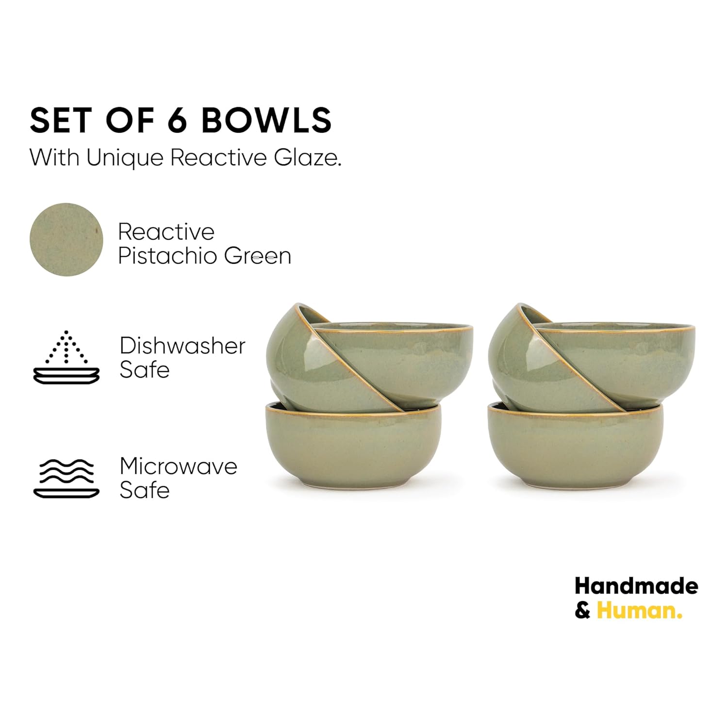 Ceramic Veg Bowls Set Of 6 For Dinner - 180ml Each, Pistachio Green | Katori Set With Glossy Finish - Porcelain Ceramic Bowls Set | Dessert Bowl Set Ceramic Veg Bowls Set Of 6 For Dinner - 180ml Each, Pistachio Green | Katori Set With Glossy Finish - Porcelain Ceramic Bowls Set | Dessert Bowl Set