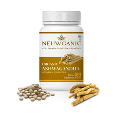 Neuwganic Organic Ashwagandha Tablets 600mg Stress Relief Rejuvenates Mind & Body, Boosts Energy & Immunity | 60 Tablets, 100gm 0.2lbs