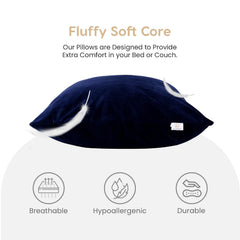 Microfiber Square Soft Pillow Cushion For Sofa & Bed, Navy Blue - 18 X 18 Inch | Fluffy Pillow For Comfort & Back Support | Hypoallergenic, Washable | Velvet Cover With Zip - Pack Of 5