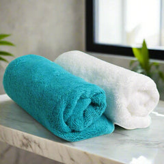 Heelium Bamboo Hand Towel 600 Gsm | Ultra Absorbent & Anti-Bacterial 3x Softer Than Cotton Towel | Pack Of 2 - White, Teal