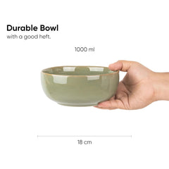 Ceramic Medium Bowl Set Of 2 Pieces - 18cm, Pistachio Green Reactive, 1000ml Each | Glossy Finish Stoneware Ceramic Serving Bowls | Ceramic Bowl - Pasta Serving Bowl | Microwave Safe