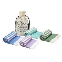 Mush 100% Bamboo Light Weight & Ultra-Compact Turkish Towel | Super Soft, Absorbent, Quick Dry, Anti-Odor Bamboo Towel (Pack Of 4) - Multicolor