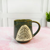 Forest Green Leaf Embossed Ceramic Coffee Mug Set Of 2 Pieces - 330ml Each | Ceramic Mugs For Coffee, Tea, Milk - Microwave Safe & Leak Proof