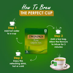 Twinings Pure Green Tea - 20gm, 0.7 Ounce, 10 Enveloped Tea Bags | Low Calorie Tea For Stress Relief & Sleep - Caffeine Free Herbal Infusion Tea