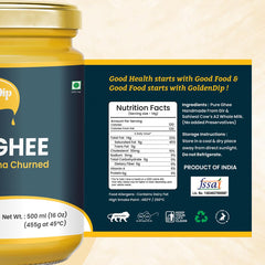 Organic Premium A2 Cow Desi Ghee By Goldendip | Bilona Churned Pure A2 Ghee Makes Your Food Tasty & Healthy | (500ml) 16.9 Ounce | Jar Pack