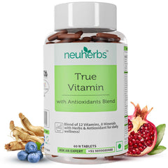Neuherbs Multivitamin True Vitamin For Men & Women With Antioxidant & Herbs Blend Vitamin C, D3, Zinc, Vitamin, Ginseng Extract For Energy, Stamina & Immunity | 60 Tablets , 100gm 0.2lbs