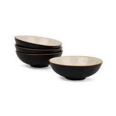 Ceramic Bowl Set Of 4 Pieces For Snacks - 13cm, Black Ivory | Dessert Bowl With Glossy Finish - Premium Stoneware | Microwave Safe Halwa Plates