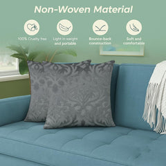 Microfiber Square Pillow Cushion For Sofa & Bed, Grey - 16 X 16 Inch | Soft, Fluffy For Comfort & Back Support | Breathable, Washable | Premium Velvet Outer Cover With Zip - Set Of 1