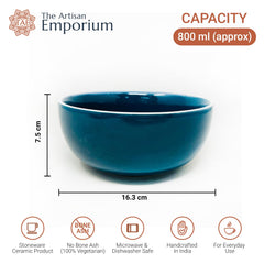 Retro Green Ceramic Serving Bowl Set Of 2 Pieces - 800ml Each | Hand Painted Large Dining Serving Bowls For Serving | Microwave Safe & Dishwasher Safe