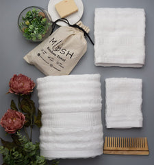 Mush Bamboo Luxurious Bath + Hand & Face Towel 900 Gsm | Ultra Soft, Absorbent & Antimicrobial Towel (White) -3 Piece