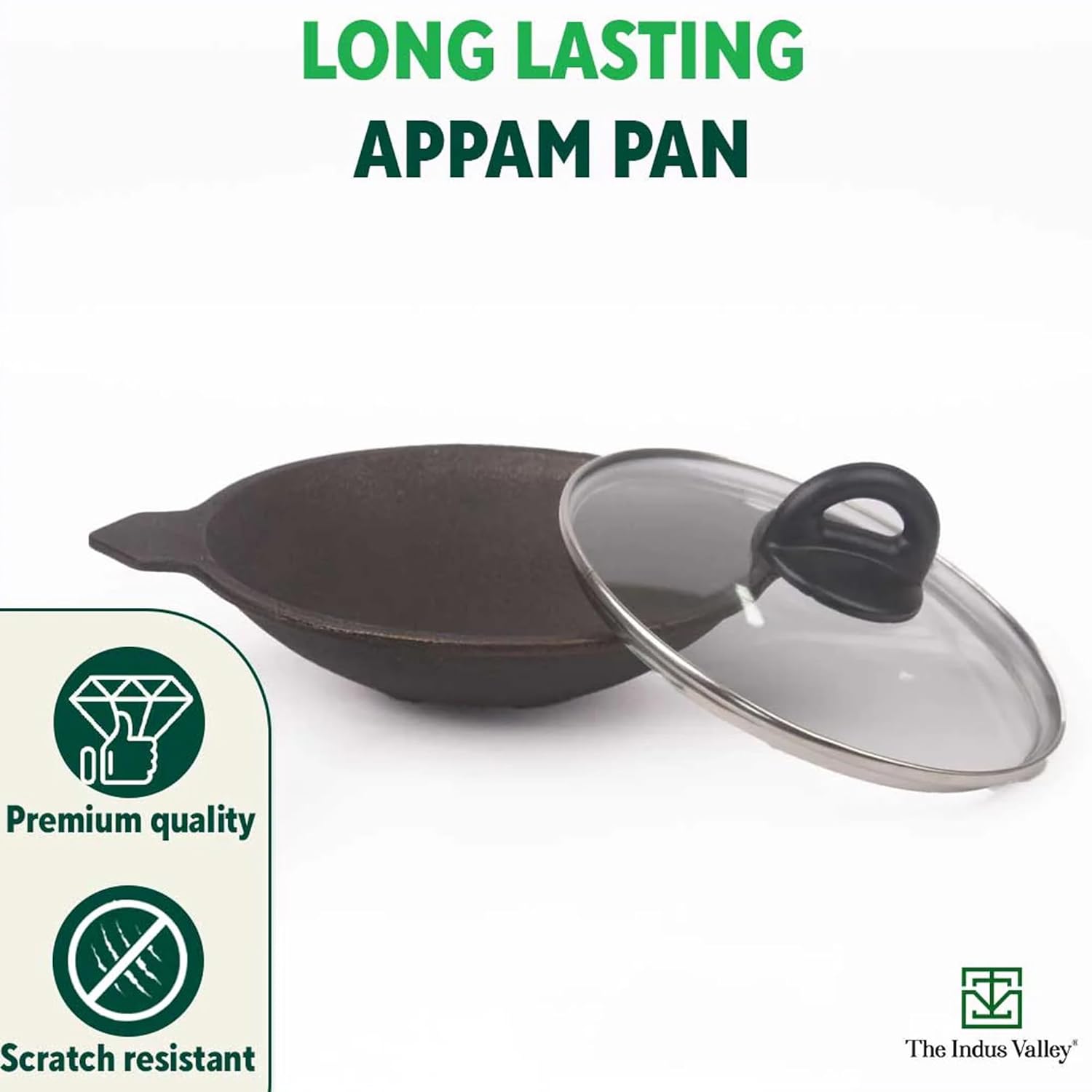 Pre-Seasoned Black Cast Iron Appam Pan With Glass Lid - 25.4 Cm, 10 Inch, 1.5 Kg | Gas Compatible, Nonstick Appam Pan, 100% Pure & Toxin-Free, No Chemical Coating Pre-Seasoned Black Cast Iron Appam Pan With Glass Lid - 25.4 Cm, 10 Inch, 1.5 Kg | Gas Compatible, Nonstick Appam Pan, 100% Pure & Toxin-Free, No Chemical Coating