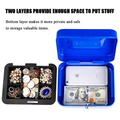 Locking Medium Steel Cash Box With Money Tray, Lock Box, Colour - Blue, Material - Alloy Steel, Special Feature