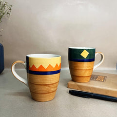 Hand Painted Boho Fiesta Ceramic Coffee Mug Set Of 2 - 300ml Each | Ceramic Mugs For Coffee, Tea, Milk - Microwave Safe & Dishwasher Safe