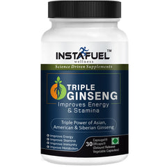 Instafuel Triple Ginseng Capsules 200mg Siberian Ginseng, 150mg Korean Ginseng & 150mg American Ginseng, Premium Energy & Vitality Supplement For Men & Women | 30 Veg Capsules 100gm 0.2lbs
