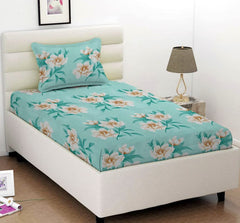 Printed Single Bedsheets With 1 King Size Pillow Cover - 60 X 90 Inches, Sea Green | Ideal For House, Bedroom, Guest Room, Vacation Home