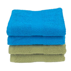 Patpug 100% Indian Ultra Soft Cotton Hand Towel 500 Gsm | For Gym, Workout, Yoga, Wash Basin (Olive Green & Turquoise Blue) -4 Piece