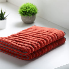 Spaces 100% Cotton Hand Towel 280 Gsm | High Loft Ribbed Texture High Absorbency -Dark Orange