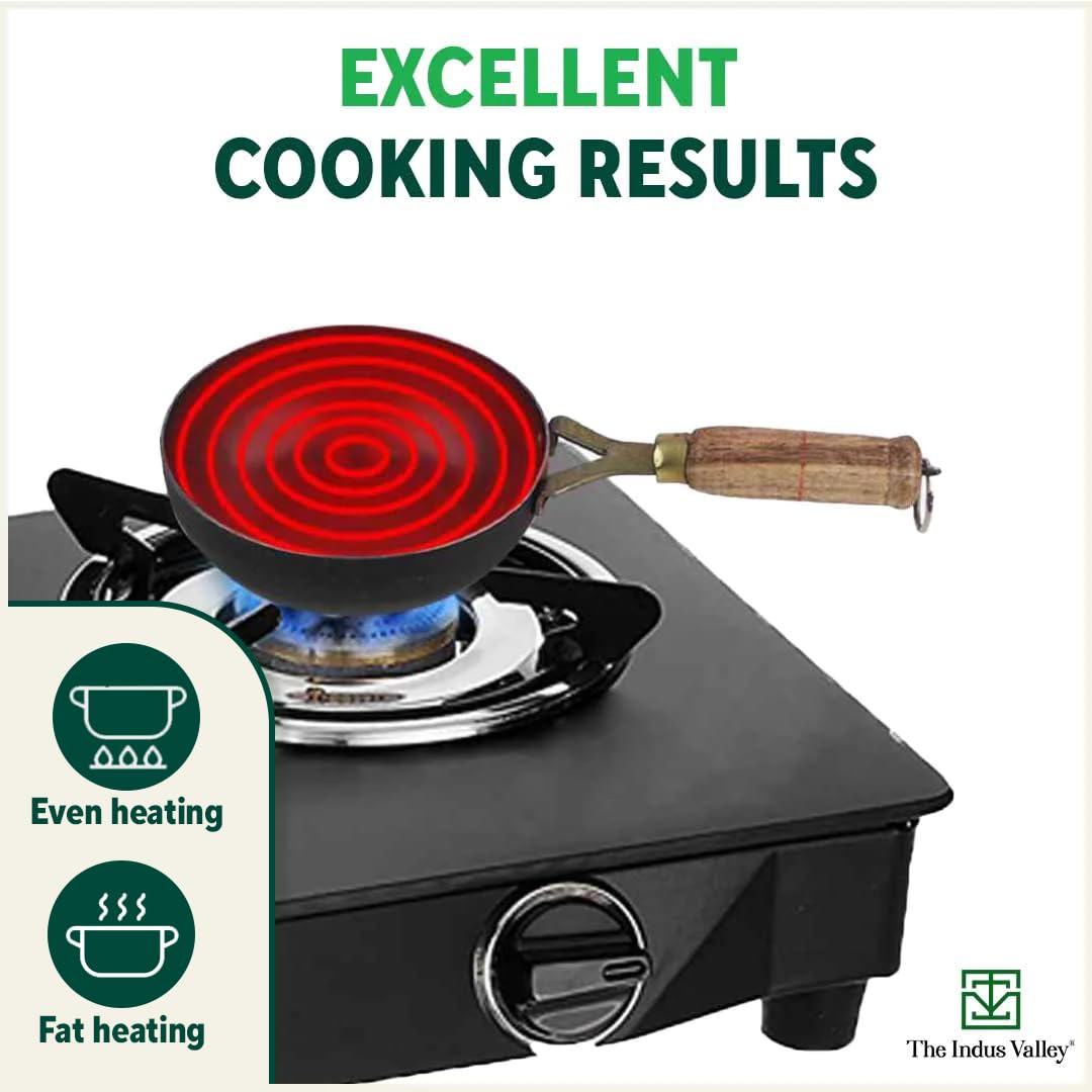 Pre-Seasoned Iron Tadka Pan With Wooden Handle - Very Small 12.7cm, 5 Inch, 0.3 Liter, 0.4 Kg | Gas Compatible - 100% Pure & Toxin-Free, No Chemical Coating Pre-Seasoned Iron Tadka Pan With Wooden Handle - Very Small 12.7cm, 5 Inch, 0.3 Liter, 0.4 Kg | Gas Compatible - 100% Pure & Toxin-Free, No Chemical Coating