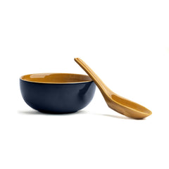 Ceramic Soup Bowl Set With Spoons - 300ml Each, Midnight Blue | 6 Pieces Soup Bowls + 6 Spoons | Glossy Finish - Premium Stoneware Ceramic Soup Bowls With Spoons | Soup Bowl Set Of 6