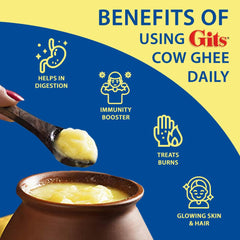 Natural Premium Desi Cow Ghee By Gits | High In Fiber Healthy & Nutritious Pure Cow Ghee | (1 Litr) 33.8 Ounce | Jar Pack