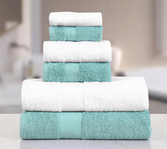 Fash Home International Micro Twist 2 Bath +2 Hand + 2 Face Towel 1200 Gsm | Pack Of 6 (Denim Blue & Snow White)