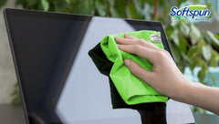 Softspun Microfiber Cleaning Cloths Towel Set 450 Gsm | Highly Absorbent Lint & Streak Free Multi-Purpose Wash Cloth For Kitchen Car Window Stainless Steel Silverware Pack Of 5 (Green)