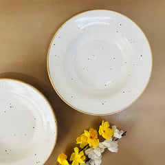 White Speckled Ceramic Pasta Plates - 2 Pieces | Handcrafted Multi Purpose Ceramic Deep Plates, Snack Plates, Starter Plates - 10 Inch, Microwave Safe & Dishwasher Safe