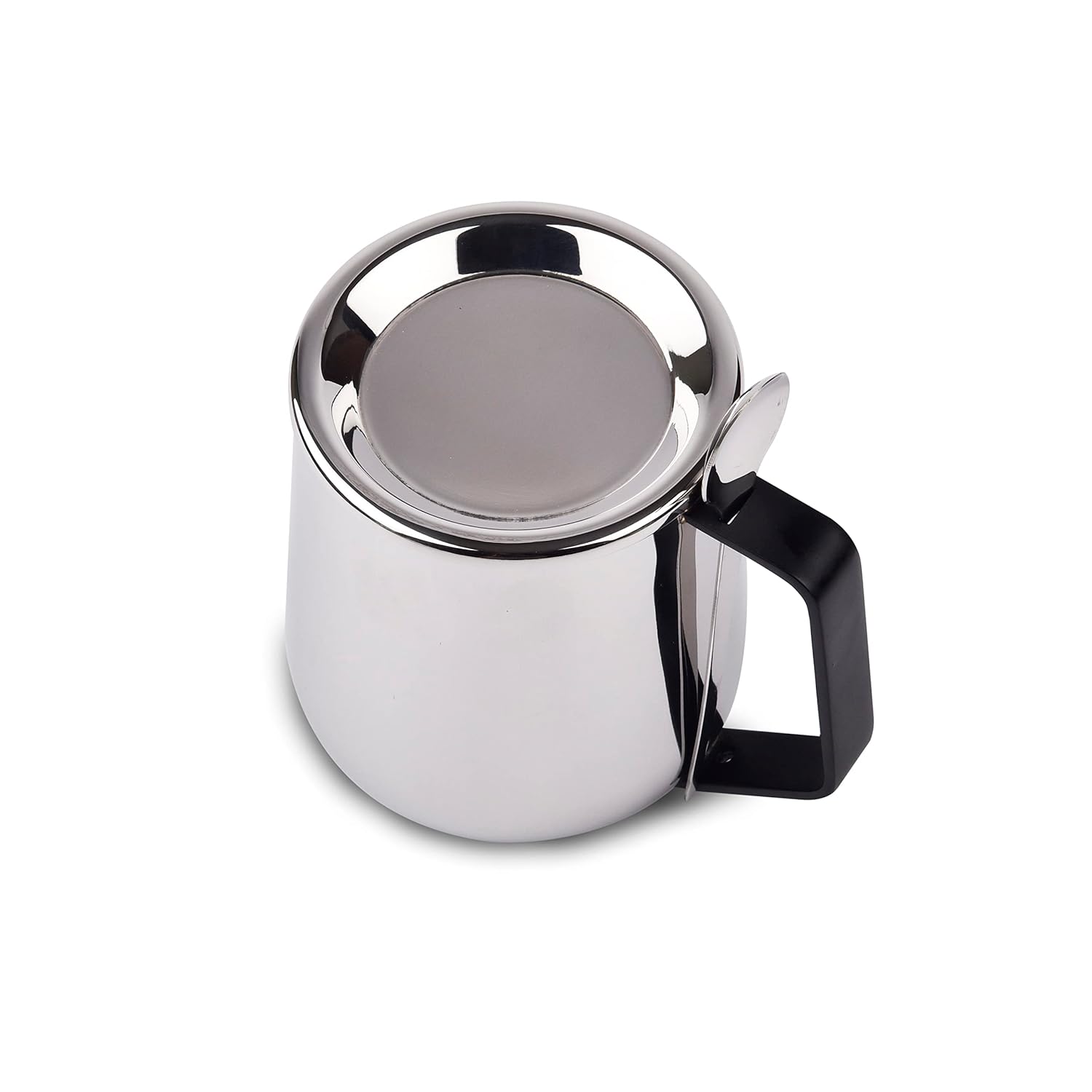 Stainless Steel Mug With Spoon & Lid - Bliss Series, Chrome & Black | Morning Drinking Cup - Ideal For Hot & Cold Drinks | Serve Ware & Tableware - Dishwasher Safe Stainless Steel Mug With Spoon & Lid - Bliss Series, Chrome & Black | Morning Drinking Cup - Ideal For Hot & Cold Drinks | Serve Ware & Tableware - Dishwasher Safe