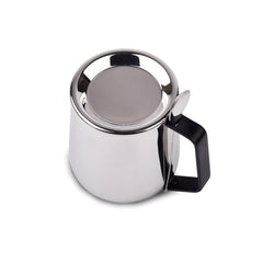Stainless Steel Mug With Spoon & Lid - Bliss Series, Chrome & Black | Morning Drinking Cup - Ideal For Hot & Cold Drinks | Serve Ware & Tableware - Dishwasher Safe