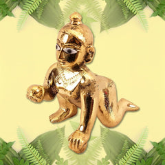 Laddu Gopal Ji, God Idol, Bal Gopal Murti, Brass, Gold Idol - Size No.1, No.2, Petal Laddoo Gopal For Home Décor, Bal Krishna Idol, Antique Look, All Festivals, Statue