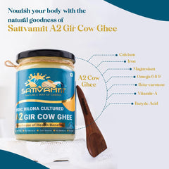 100% Natural A2 Gir Cow Desi Ghee By Sattvamrit | Vedic Bilona Cultured Healthy Desi Ghee Perfect For Weight Loss | (250ml) 8.4 Ounce | Jar Pack