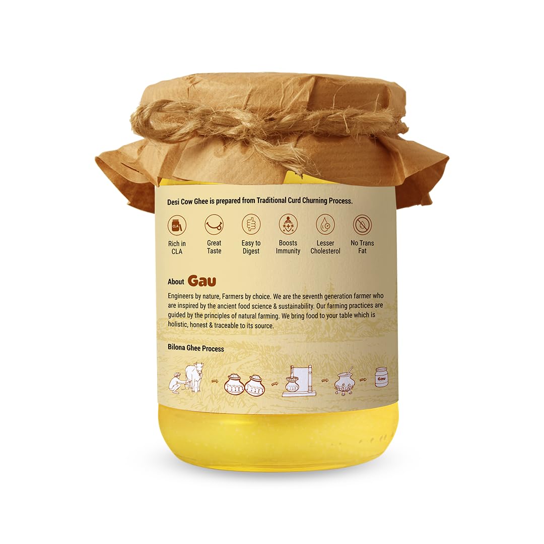 Pure A2 Desi Cow Ghee By Gau Organics | Natural Hand Made Curd Churned Desi Ghee Helps To Boost Immunity | (500ml) 16.9 Ounce | Jar Pack Pure A2 Desi Cow Ghee By Gau Organics | Natural Hand Made Curd Churned Desi Ghee Helps To Boost Immunity | (500ml) 16.9 Ounce | Jar Pack