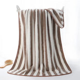 Cotton Bolls Textiles Microfiber Towels For Bath-Soft Coral Fleece Towel With Hook Quick Dry Super Absorbent Bath Towel (Stripe Brown)