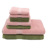 Patpug 100% Indian Cotton Plush Towel Set 2000 Gsm | Highly Absorbent, Fade Resistant, Quick Drying 2 Bath, 2 Hand & 4 Face Towel (Olive Green & Baby Pink) - 8 Piece