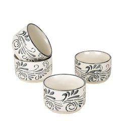 Hand Painted Ceramic Dip Bowls Set Of 4 - 50ml Each, Grey & Off White | Chutney Bowls - Ketchup Bowls