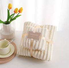 HomeCloud Korean Bath & Face Towel 400 Gsm | Plush Soft & Luxury Towel Set With Hanging Loop | 3x Softer Than Cotton Towels | Set Of 2 (Cream)