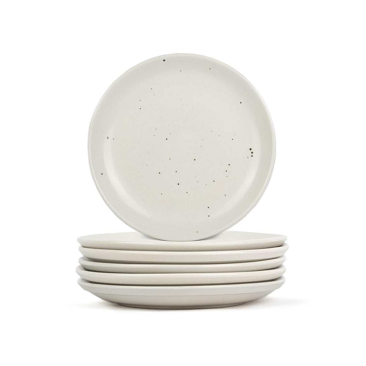Ceramic Quarter Plates Set Of 6, White Speckle Earth Series | Premium Stoneware Snacks Plates Set - Dessert Plates | Small Plates With Matte Finish - Microwave Safe & Chip Resistant