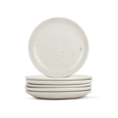 Ceramic Quarter Plates Set Of 6, White Speckle Earth Series | Premium Stoneware Snacks Plates Set - Dessert Plates | Small Plates With Matte Finish - Microwave Safe & Chip Resistant