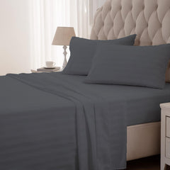 Striped King Size Fitted Bedsheet With 2 Pillow Cover - 72 X 78 + 12 Inches, Dark Grey | Comfortable, Wrinkle Resistant, Fade Resistant & Environmentally Friendly