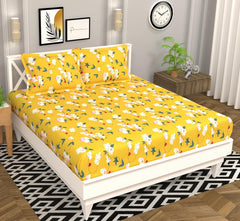 Microfiber Double Bed Bedsheets With 2 Matching Pillow Covers | 88 X 90 Inches, Yellow & White - Summer Breathable & Wrinkle Free | Ideal For House-Bedroom, Guest Room Bedsheet